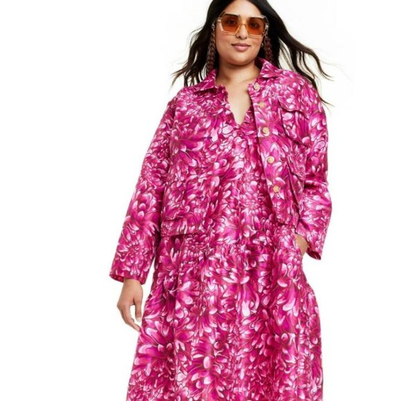 RARE NWT Kika Vargas Size 4X Mum Floral Tiered Ruffle Edge Puff Sleeve Dress - Picture 3 of 3